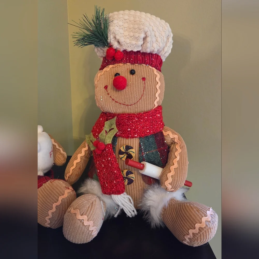 Lot of 2 Gingerbread Man & Woman Baker Chefs Shelf Sitter Christmas Plush NWT